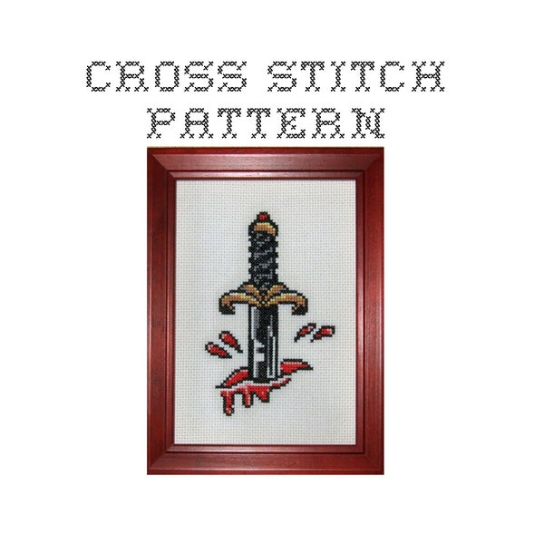 DIY  Dagger Tattoo Flash - .pdf Original Cross Stitch Pattern - Instant Download