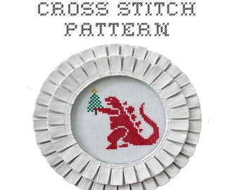 DIY Christmas Godzilla - .pdf Original Cross Stitch Pattern - Instant Download