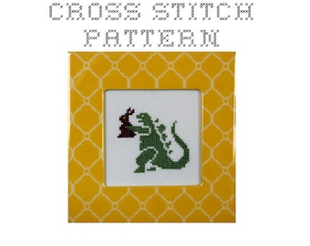 DIY Godzilla with a Chocolate Easter Bunny - .pdf Original Cross Stitch Pattern - Instant Download