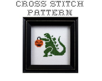 DIY Trick or Treat Godzilla  - .pdf Original Cross Stitch Pattern - Instant Download