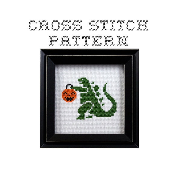 DIY Trick or Treat Godzilla  - .pdf Original Cross Stitch Pattern - Instant Download