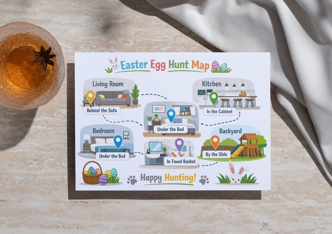 Easter Egg Hunt Map, Easter Treasure Hunt, Treasure Map for Kids ...