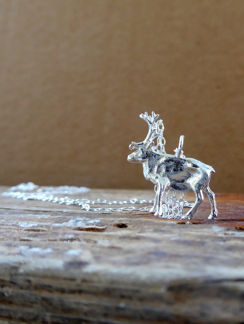Reindeer Necklace Moose Pendant Sterling Silver Christmas image 5