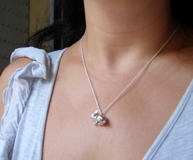 Silver Bunny Necklace Bunny Jewelry Easter Gift Animal image 6