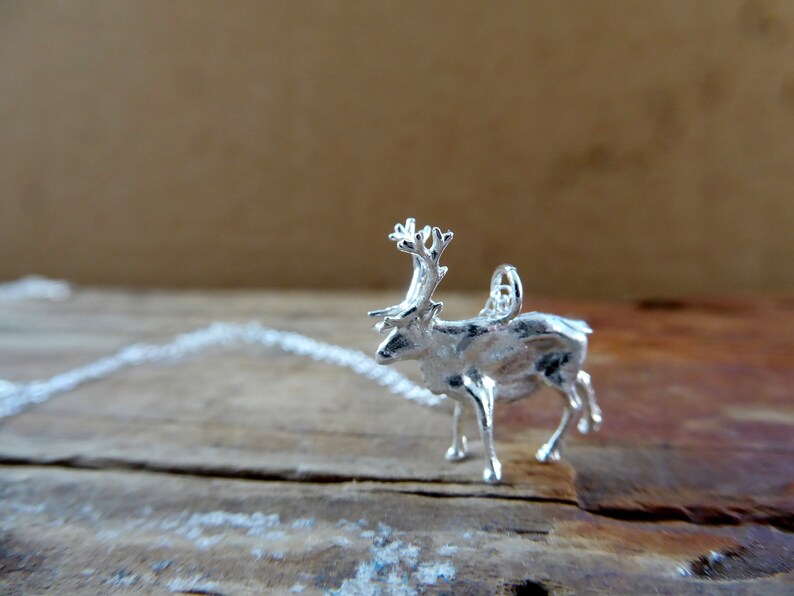Reindeer Necklace Moose Pendant Sterling Silver Christmas image 6