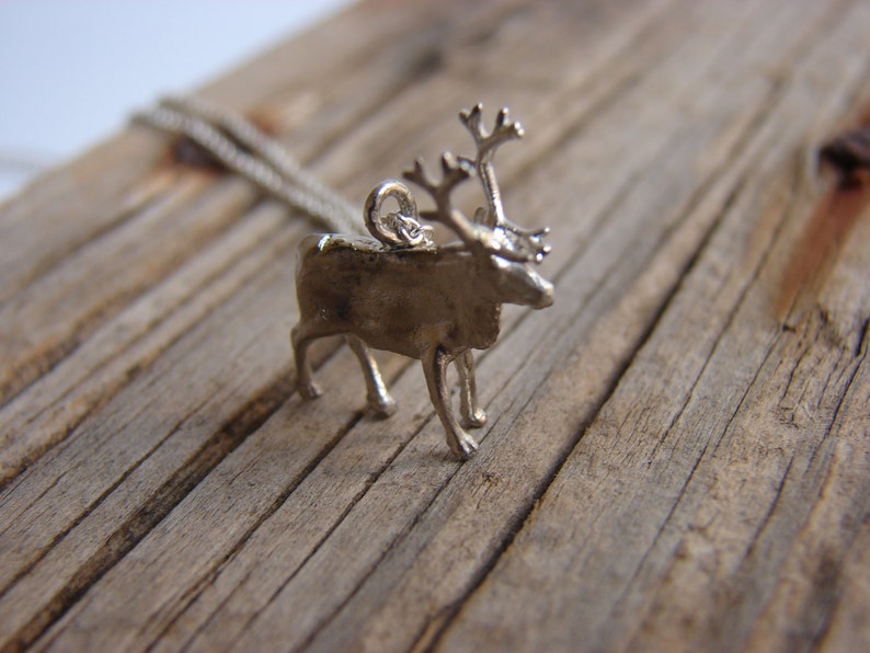 Reindeer Necklace Moose Pendant Sterling Silver Christmas image 1