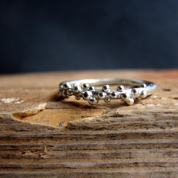 Sterling Silver Bubble Ring, Dot Ring Stack Ring, Organic Jewelry, Granulation