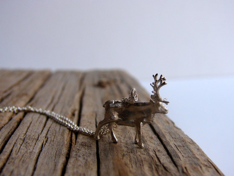 Reindeer Necklace Moose Pendant Sterling Silver Christmas image 2