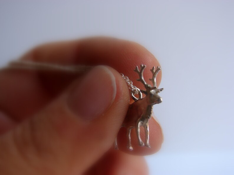 Reindeer Necklace Moose Pendant Sterling Silver Christmas image 4