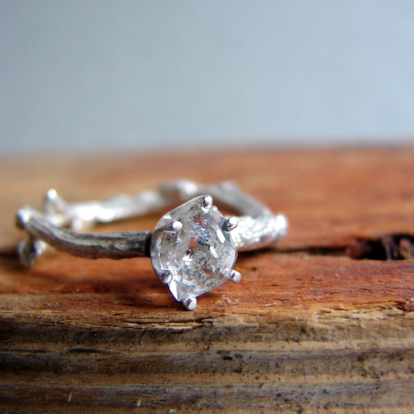 Herkimer "Diamond" Twig Ring Alternative Diamond Engagement Ring Sterling Silver Stacking Ring Aries April Birthstone