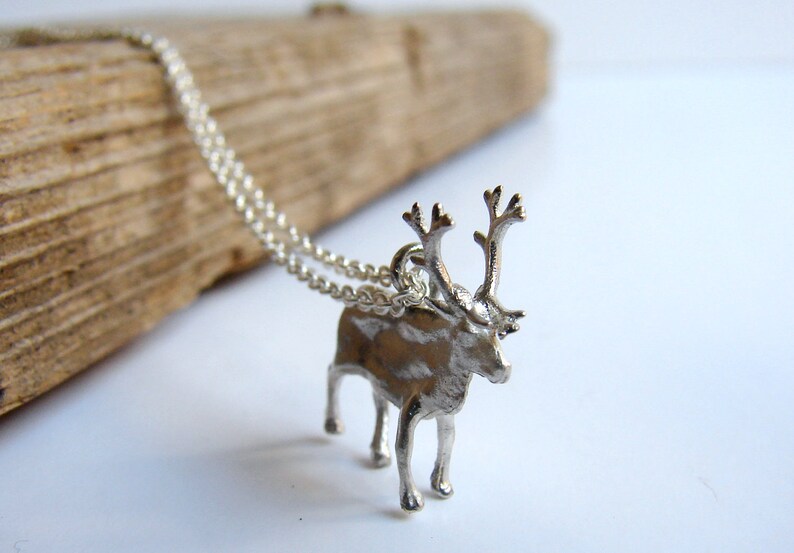 Reindeer Necklace Moose Pendant Sterling Silver Christmas image 0