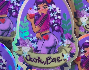 Ube Cupcake niedliche Mädchen Vinyl Hologramm Aufkleber mit Fan Art