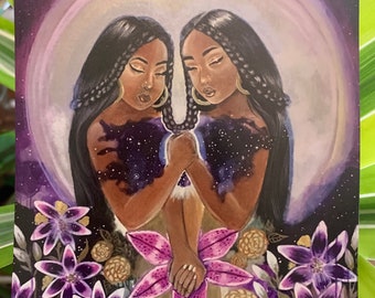 Mini Art Print Vinyl Magnet Gemini Moon Purple Sisterhoood Purple Full Moon