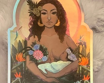 Löwin Malerei Vaporwave Hologramm große Vinyl Aufkleber