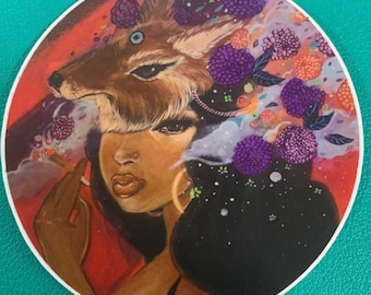 Insulanerin Asiatin mit Fuchs Maske mit schwebenden Blumen