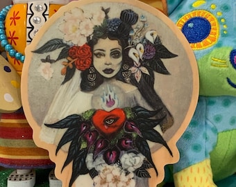 2022 Glow in the Dark Vinyl Aufkleber gruselige Braut für Halloween und Dia De Los Muertos