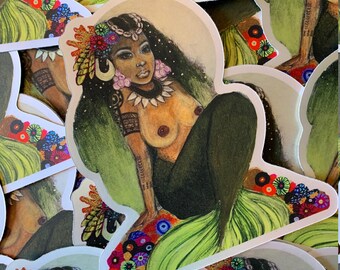 Wunderschöne Meerjungfrau Vaporwave Hologramm Vinyl Aufkleber mit Koralle und Muscheln