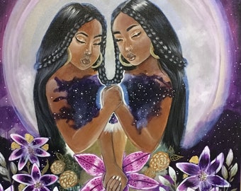 Art Print Gemini Moon Purple Sisterhoood Purple Full Moon 8x10