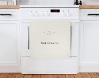 Cook with Heart Organic Tea Towel Wellness Kitchen Decor, Eco Friendly, Heartfelt Cooking Gift, Mindful Living Towel