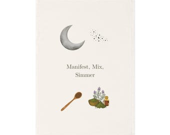 Manifest Mix Simmer Tea Towel Witchy Kitchen Decor Herbal Moon Organic Field and Flourish