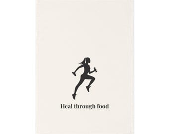 Heal Through Food Organic Tea Towel Healthy Living Kitchen Decor, Eco Friendly, Wellness Gift, Nutritional Kitchen Towel