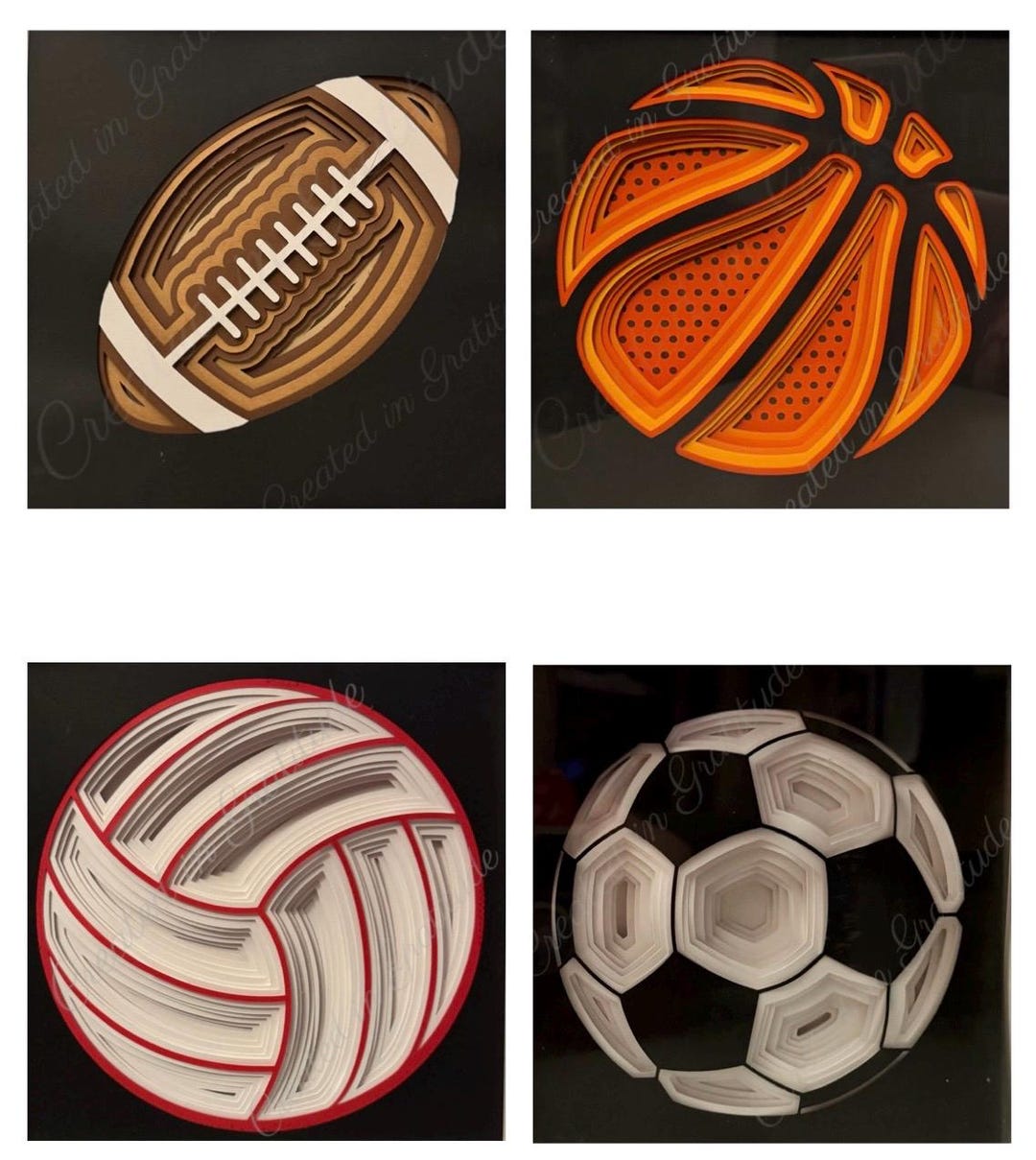 Sports Ball 3D Layered Cardstock Shadowbox Basketball Soccer (futbol ...