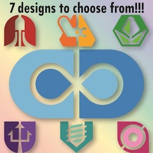 May include: An image showcasing seven decal designs in various colors. The text reads "7 designs to choose from!!!" and "over 130 colors to choose from!!" The designs include geometric shapes and abstract forms, with color combinations like red, orange, blue, green, purple, and pink.