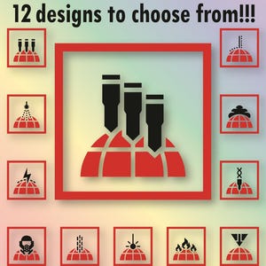 May include: A promotional image for Danielle's Sweet Decals, featuring 12 design options in red and black. Text indicates over 130 color choices are available. The image includes the text "12 designs to choose from!!!".