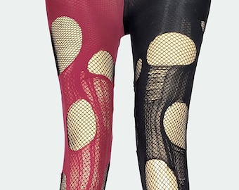 Blood Red black fishnet tights | halloween tights torn tights goth tights | gothic tights fishnet leggings | torn stockings punk tights