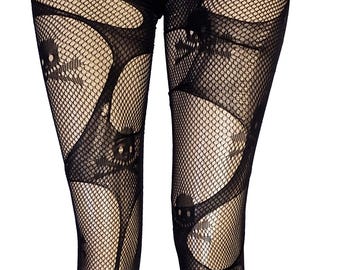 Skull Fishnet Tights Distressed Goth Tights Punk Rock Fishnets Alternative Festival Leggings Grunge Dark Fashion