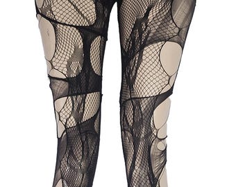 Black Lace Tights Torn Fishnet Tights Floral tights Romantic Goth Leggings Witchy Alternative Distressed Dark Feminine Stockings