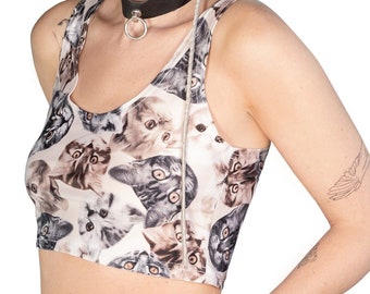 Sample SALE cute cat shirt festival crop top shirt cat top | cat crop top festival top cat mom shirt  | midriff top 90s crop top pastel