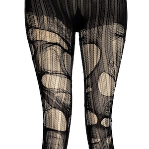 Striped Tights Goth Tights Tattered & Torn Tights Fishnet - Etsy