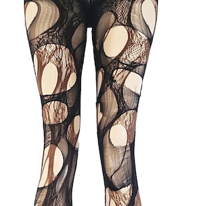 Brown black lace tights torn tights floral lace fishnet tights Halloween tights patterned tights goth tights fishnet stockings gothic tights