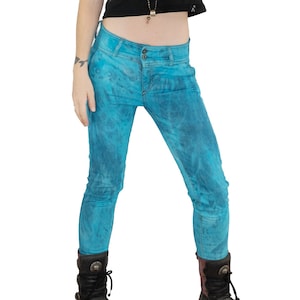 Size S y2k jeans acid wash jeans tie dye jeans skinny jeans low rise jeans rave pants 2000s jeans tie dye pants upcycled denim festival wear image 3