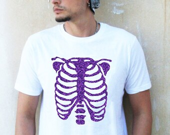 Handmade ribcage shirt Glitter skeleton shirt skeleton tshirt goth shirt | rib cage print skeleton t shirt | Unisex cyberpunk clothing