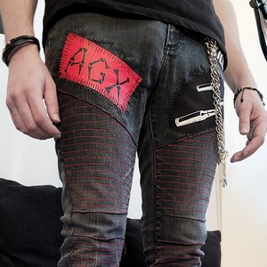 jeans punk pantaloni punk in crosta jeans ricamati jeans biker / jeans patchwork pantaloni streetwear jeans strappati uomo / pantaloni goth jeans goth