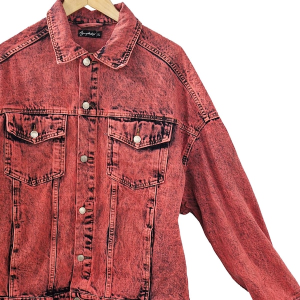 red tie dye jacket red denim jacket custom jean jacket red jeans jacket oversized jacket |  upcycled jean jacket size XL
