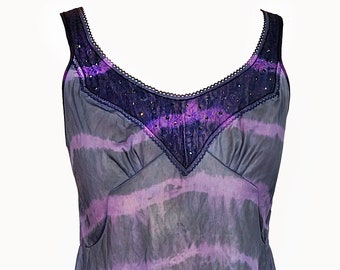 Purple slip tie dye slip rhinestone dress sheer slip |  90s slip dress Courtney love dress | fairycore dress  fairy dress 90s grunge dress