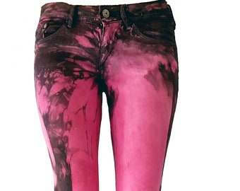 Pink jeans pink jean tie dye pants tie dye jeans low rise jeans | pastel goth clothing Punk Pants festival clothing y2k jeans | Size S