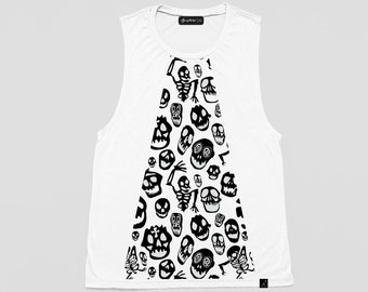 skull horror print goth tank top womens muscle tank | skull print biker shirt | skeleton print skeleton tshirt