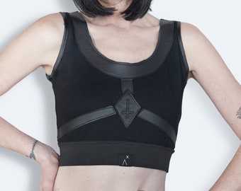 Black goth crop top faux leather top active wear | gothic crop top sports wear | sexy crop top goth bra leather bra