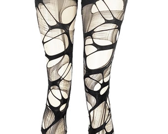 Black ripped tights fishnet leggings distressed tights Halloween leggings | goth leggings fishnet tights torn tights goth tights fishnets