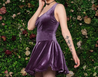 Lilac purple velvet dress pastel goth dress | goth mini dress gothic dress|  skater dress goth dress little black dress