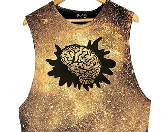 Gebleekte tanktop met spetterende hersenprint | gebleekt tophalloween tanktophalloween overhemd | punktop punkshirt