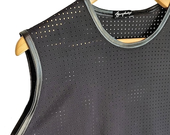 Unisex fishnet top neoprene top goth tank top fishnet shirt | mesh top see through top black mesh shirt muscle top