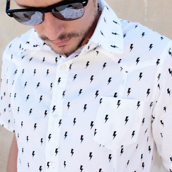 Renegade lightning bolts print buttoned down shirt | lightning shirt casual shirt