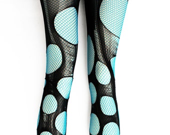 Turquoise ripped tights fishnet tights distressed leggings | gothic tights tattered & torn tights ripped leggings | Accessories Agoraphobix