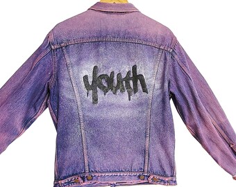 Youth graffiti jacket hand painted denim jacket|  hand painted jacket custom denim jacket |  sustainable clothing size L