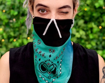 Gradient blue turquoise cross face logo print hair bandana | cotton silk bandana headband bandanna scarf  | custom bandana